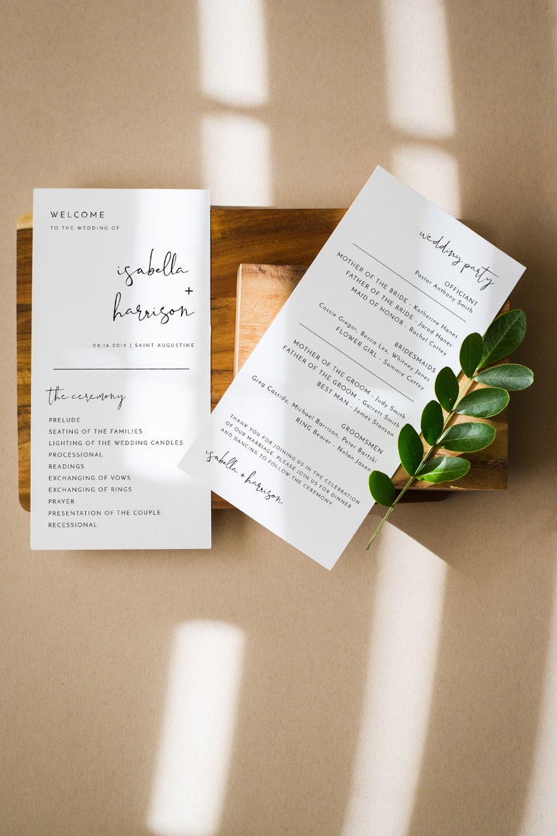 ADELLA Minimalist Wedding Program Template, Modern Wedding Program, Minimal Wedding Program, Printable Program Wedding, Instant Templett