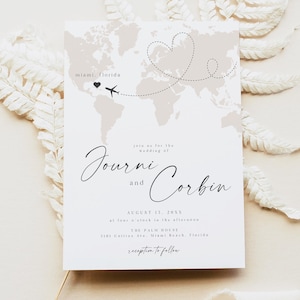 Ziel Hochzeitseinladung Vorlage Set Bearbeitbare Weltkarte 3-teiliges Hochzeitsset Reise Abenteuer Themed Hochzeit einladen Kit - JOURNI