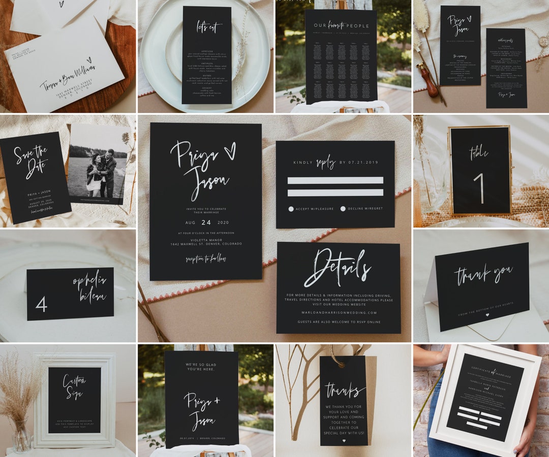 PRIYA Wedding Bundle, Wedding Invitation, Printable Wedding Kit, Black Wedding Invitation ...