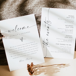 BLAIR Minimalist Wedding Events Card Template, Wedding Welcome Bag Note, Wedding Events Timeline Printable, Modern Wedding Schedule Editable