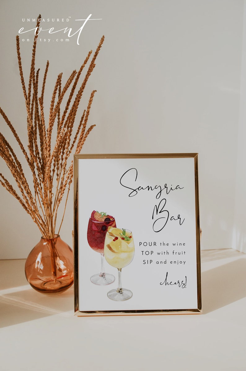 ADELLA Minimalist Sangria Bar Sign Template, Modern Sangria Station Printable, Simple Watercolor Sangria Sign Editable image 2