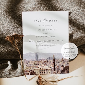 BARCELONA Save the Date Template, Watercolor Barcelona Save the Date Template, Spain Wedding Save the Date, Barcelona Skyline