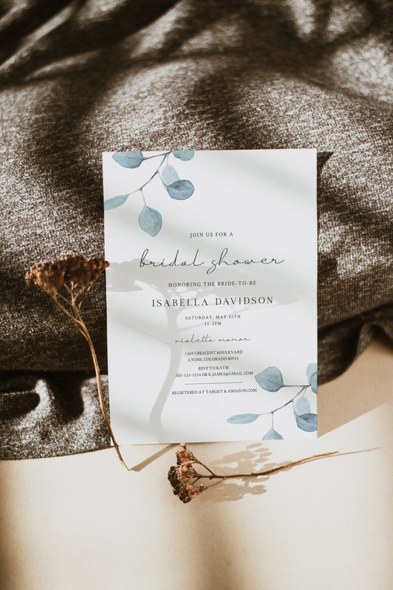 ARYA Eucalyptus Bridal Shower Invitation Template, Greenery Bridal Shower Invite Printable, Garden Bridal Shower Invitation Templett DIY