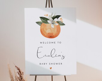Little Cutie Baby Shower Welcome Sign Template, Orange Baby Shower Welcome Sign, Citrus Baby Shower Sign Gender Neutral Clementine CALLIOPE