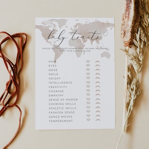 CARMEN Baby Traits Baby Shower Game Printable Adventure Travel Map Baby Shower Games Destination Baby Shower Games Editable Instant DIY