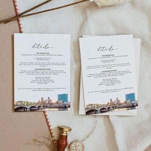 INDIANAPOLIS Wedding Details Card Template, Watercolor Indianapolis Skyline Wedding Directions Card, Accommodations Enclosure Card Instant