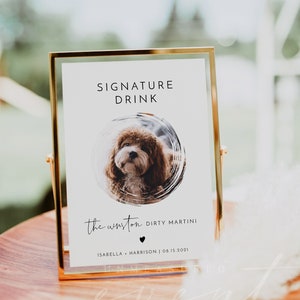 ADELLA Minimalist Dog Signature Drink Sign Template, Dog Signature Cocktail Signs, Pet Printable Signature Drink Sign For Wedding DIY
