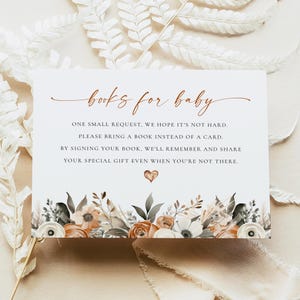 Carte florale d'automne pour baby shower, Carte florale pour baby shower, Apportez un livre à la place de la carte, Cartes florales pour baby shower sur le thème du café NOISETTE