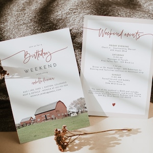 Farm Birthday Weekend Invitation Template, Farm Weekend Itinerary Printable, Red Barn Invitation, Modern Farm Themed Birthday Invite Instant