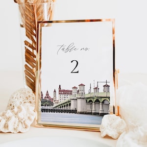 Plantilla de número de mesa para bodas en ST AUGUSTINE, tarjetas imprimibles con números de mesa para bodas, números de mesa para bodas en Florida, letreros imprimibles para bodas