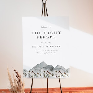 HEIDI Mountain Rehearsal Dinner Welcome Sign Template, Wildflower The Night Before Welcome Sign Printable, Rustic Boho Floral Wedding DIY