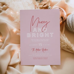HENLEY Modern Pink and Red Christmas Party Invitation Template Merry and Bright Holiday Party Invitation Printable Text Invite Evite