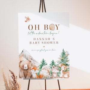 HUNTER Mountain Baby Shower Welcome Sign, Woodland Baby Shower Welcome, Forest Baby Shower, Oh Boy Adventure Begins Baby Shower Signage