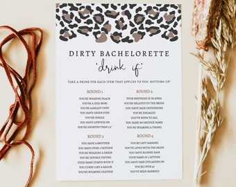 AUBREE Dirty Drink If Bachelorette Game Printable, Jungle Themed Bachelorette Games, Leopard Print Bach Drinking Game, Wild Bachelorette