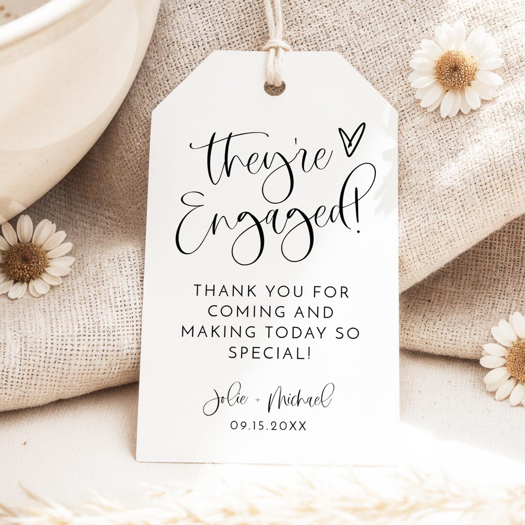 Engaged Tag PRINTED + SHIPPED They're Engaged Favor Tag Set, Modern Boho Engagement ...