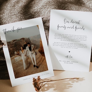 Modèle de carte de remerciement pour mariage moderne Photo minimaliste Merci imprimable Boho mariage invité Merci numérique - WILLOW