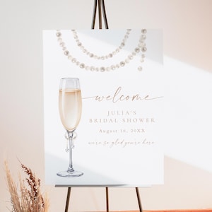 JULIA Pearls and Prosecco Bridal Shower Welcome Sign Template, Printable Bridal Shower Signage, Digital Bridal Shower Signs, Bohemian Floral