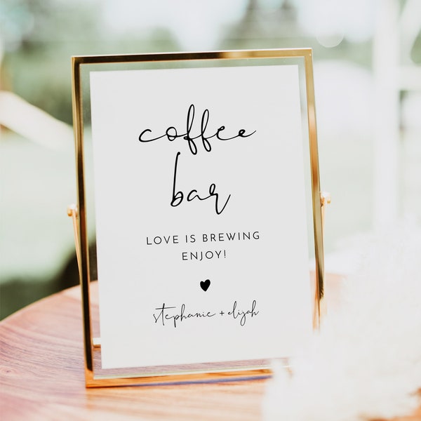 ADELLA Minimalist Coffee Bar Sign Printable, Modern Wedding Sign, Baby Shower Sign, Bridal Shower Gift Sign, Love is Brewing Coffee Sign DIY