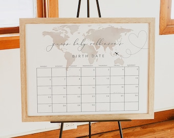 CARMEN Baby Due Date Calendar Game, Gender Neutral Guess The Due Date Calendar, Adventure Baby Shower Prediction Sign Destination Travel