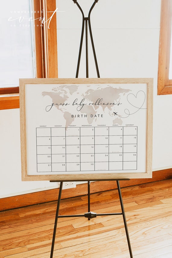 CARMEN Baby Due Date Calendar Game, Gender Neutral Guess The Due Date Calendar, Adventure Baby Shower Prediction Sign Destination Travel