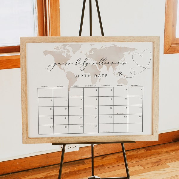 CARMEN Baby Due Date Calendar Game, Gender Neutral Guess The Due Date Calendar, Adventure Baby Shower Prediction Sign Destination Travel