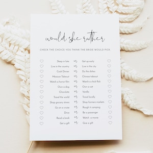 ADELLA PRINTED + SHIPPED Would She Rather Bridal Shower Game, Bridal Shower Game Cards, Modern Minimalist Bridal Shower, Engagement Games