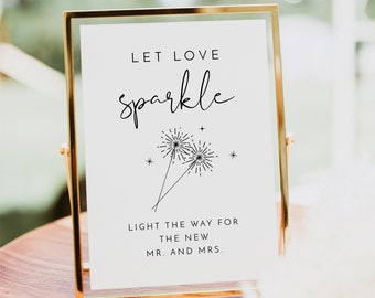 ADELLA Minimalist Sparkler Send Off Sign Printable, Let Love Sparkle Sign, Modern Wedding Sign, Editable Table Top Sign Instant Download DIY