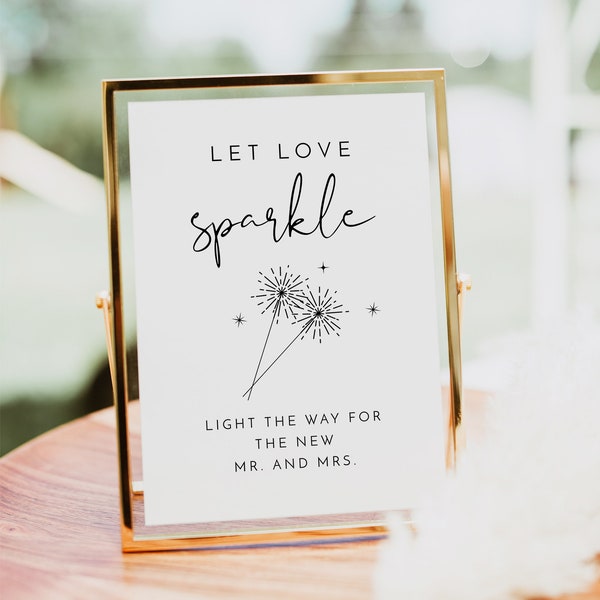 ADELLA Minimalist Sparkler Send Off Sign Printable, Let Love Sparkle Sign, Modern Wedding Sign, Editable Table Top Sign Instant Download DIY