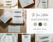 LANA Greenery Wedding Invitation Template Bundle, Bohemian Wedding Bundle, Rustic Watercolor Greenery Wedding Invitation Set Suite Instant