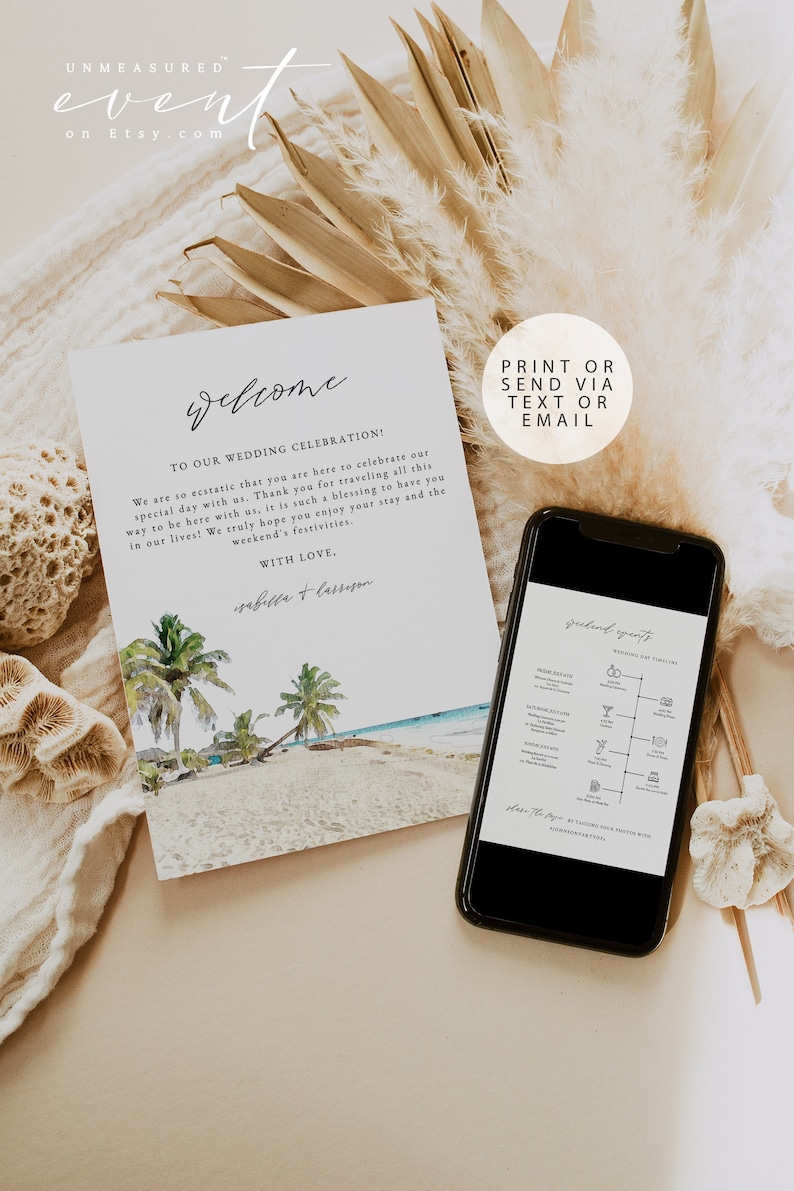 CANCUN Wedding Welcome Letter Template, Beach Wedding Timeline Printable, Destination Wedding Schedule of Events, Tropical Wedding Timeline image 2