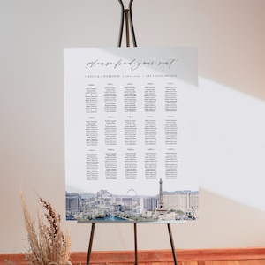 Plantilla de plano de asientos de LAS VEGAS, póster de asientos para bodas con el horizonte de Las Vegas en acuarela, descarga instantánea, destino de asientos de Las Vegas imprimible