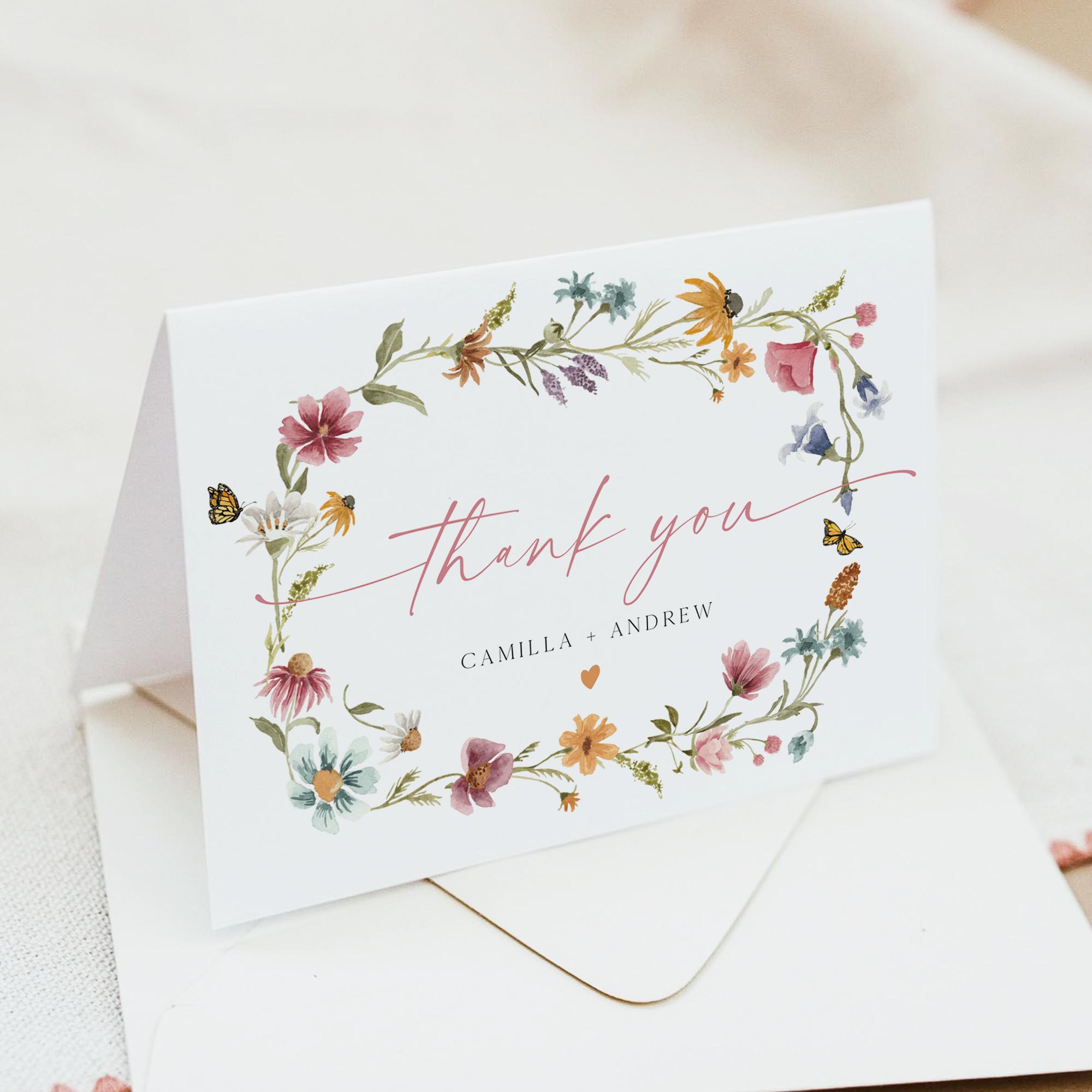 Wildflower Thank You Card Template, Floral Thank You Card Printable ...
