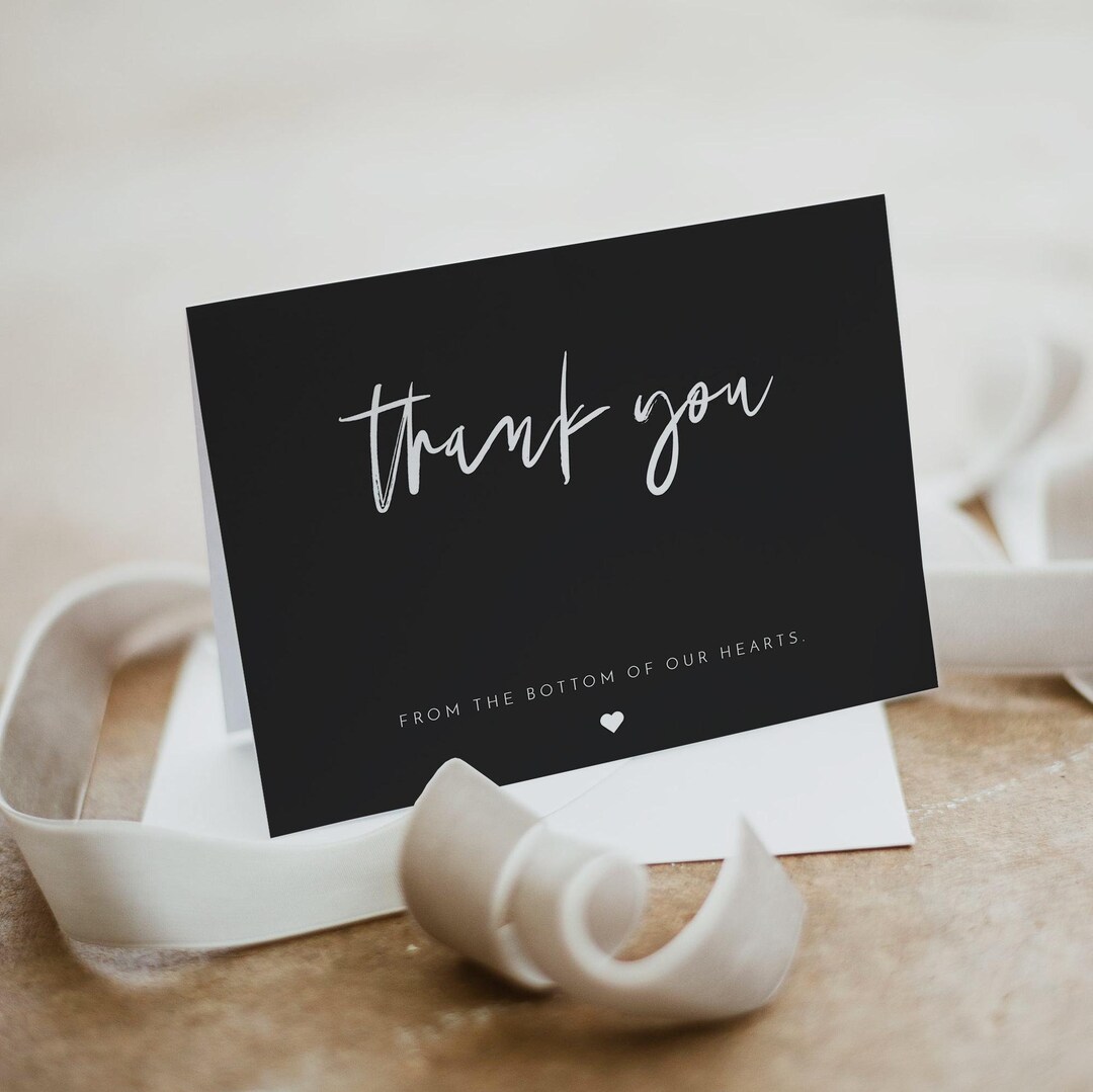 Edgy Modern Black and White Folded Thank You Card Template Printable ...
