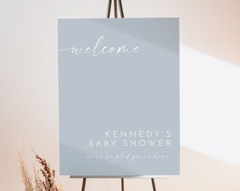 KENNEDY Dusty Blue Baby Shower Welcome Sign Template, Boy Baby Shower Welcome Poster Printable, Modern Minimalist Baby Shower Welcome DIY