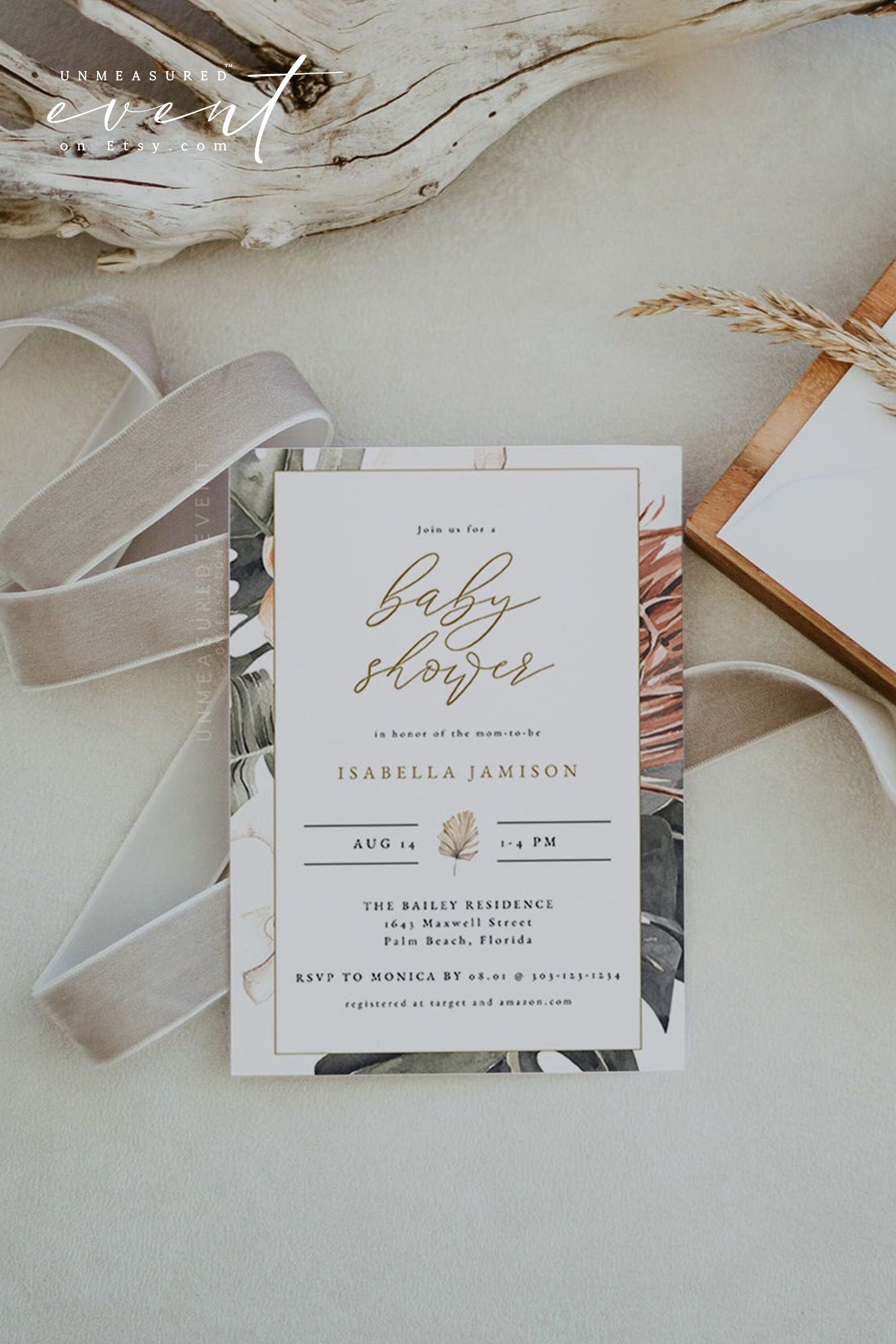 Invitations Boho Bridal Shower Invite Evite KINSLEY Tropical Bridal