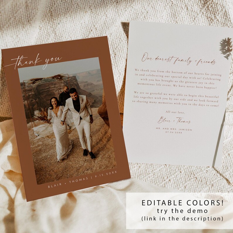 Modern Minimalist Photo Wedding Thank You Card Printable Template ...