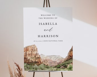 ZION NATIONAL PARK Wedding Welcome Sign Template Printable Wedding Welcome Poster Watercolor Zion Painting Editable Sign Desert Editable