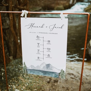 CLOVER Wedding Timeline Template, Wedding Timeline Sign Printable, Wedding Order of Events, Wedding Day Timeline Large, Watercolor Mountain