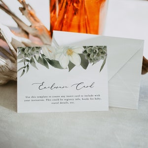 CARA Magnolien und Sukkulenten Einschließungskarten, Einschließungskarten Hochzeit, Einschließungskarten für Einladungen, Details Kartenvorlage
