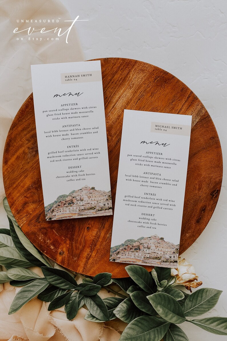AMALFI COAST Wedding Menu Template, Watercolor Amalfi Skyline Wedding ...