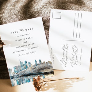 Modèle réservez une date PHILADELPHIE, carte postale réservez cette date sur la ligne d'horizon de Philadelphie, réservez une date en Pennsylvanie, réservez une date Philly Evite DIY