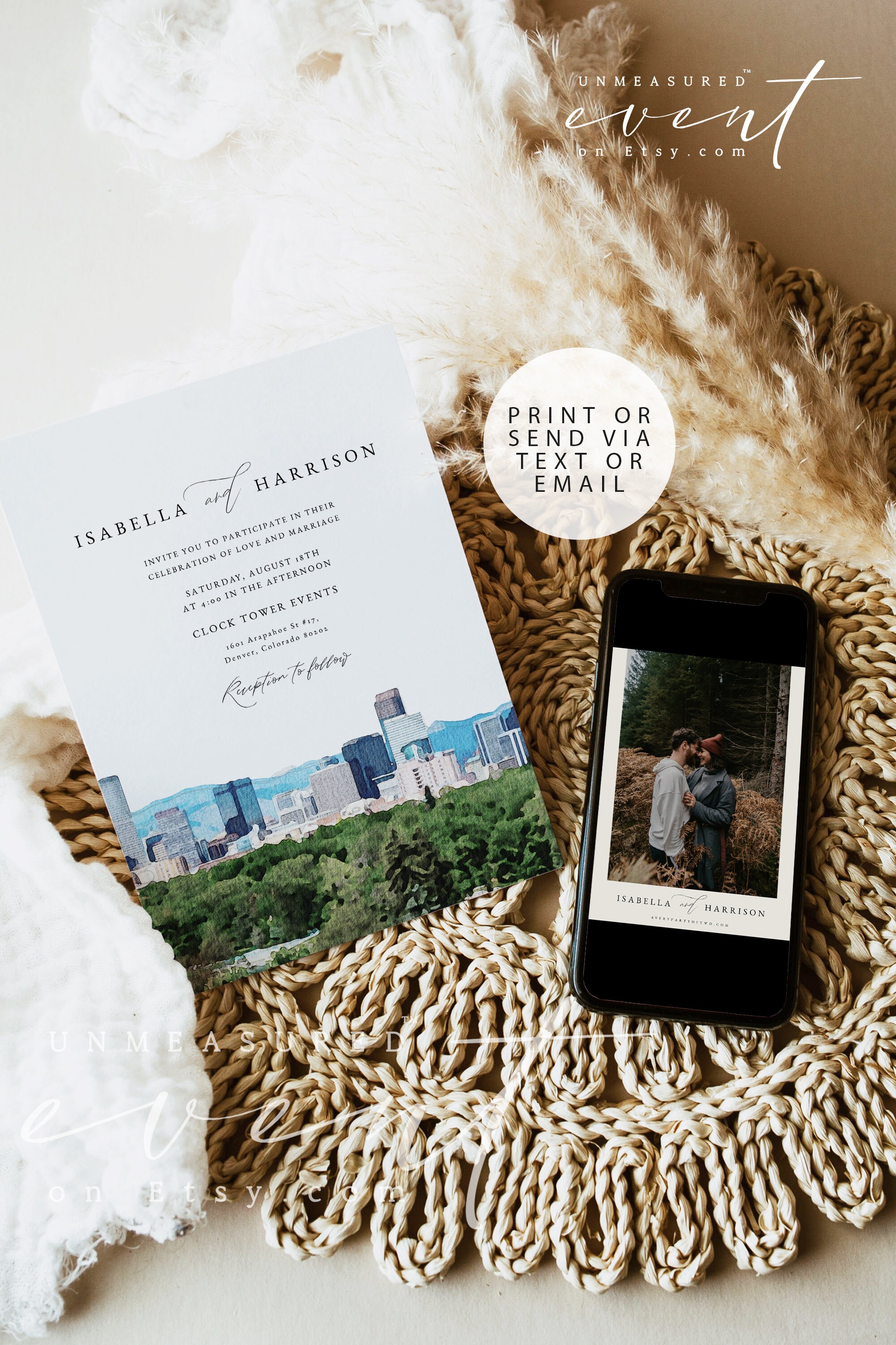 Denver Skyline Wedding Invitation Template Denver Wedding Etsy