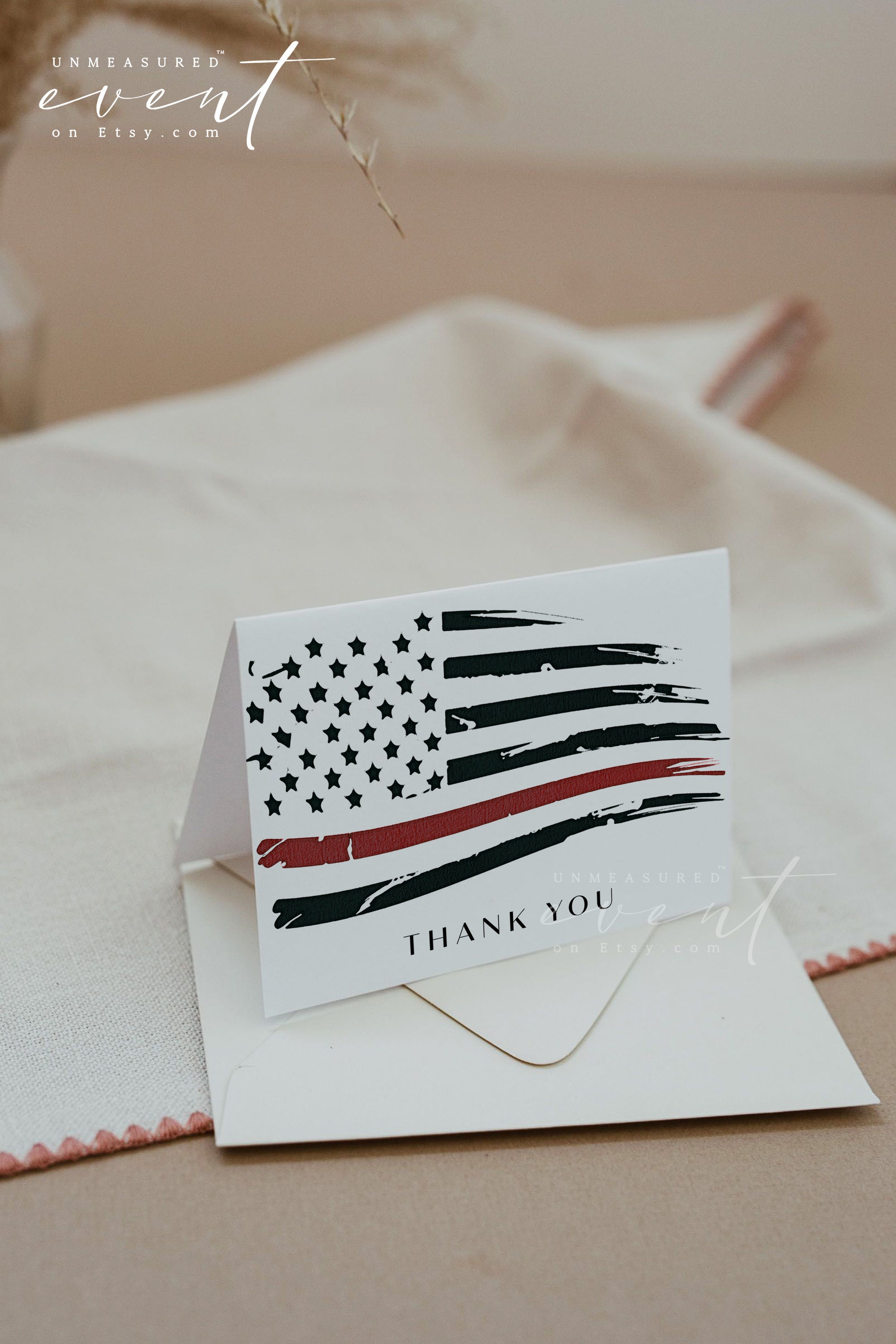 Fire Fighter Thank You Card Template Printable Thin Red Line | Etsy