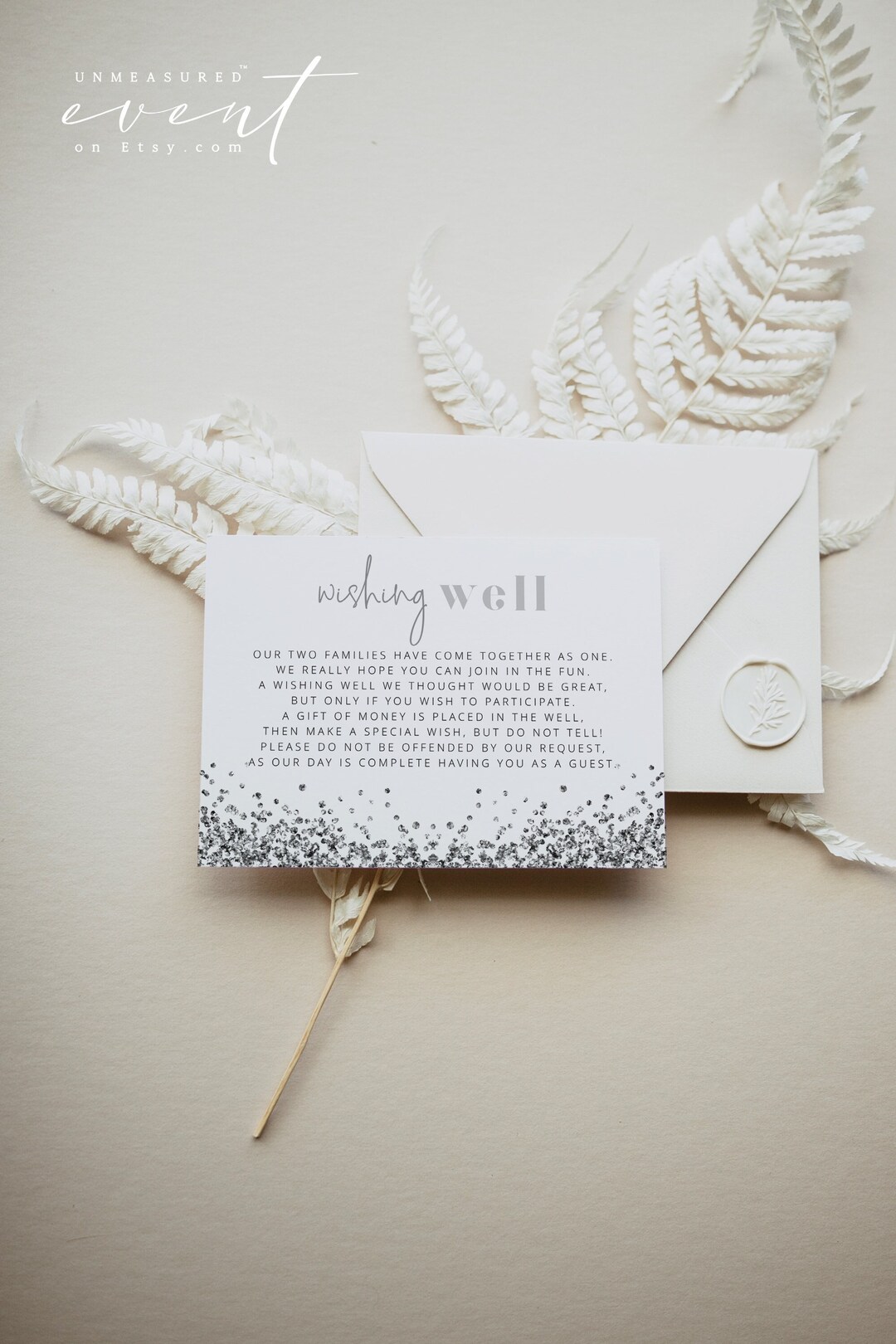 REGINA Wedding Wishing Well Card Template, Silver Glitter Wishing Well