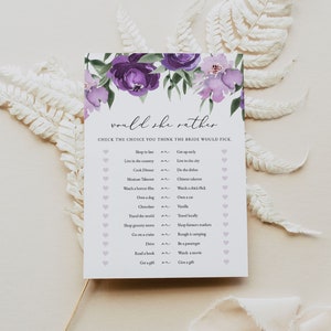 LILAH Would She Rather Bridal Shower Game, Purple Floral Bridal Shower, Lavender Lilac Floral Bridal Shower Games, Garden Shower Instant DIY