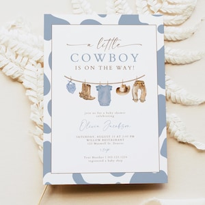 A little Cowboy Is On The Way Invite, Cowboy Baby Shower Invitation Template, Cowboy Clothesline Baby Shower, Dusty Blue Wild Western CLINT