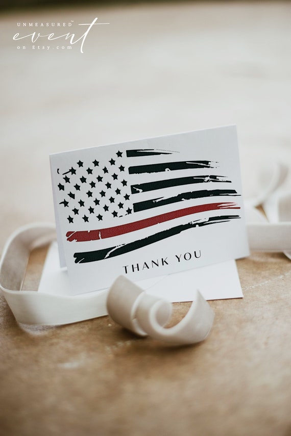 Fire Fighter Thank You Card Template Printable Thin Red Line - Etsy