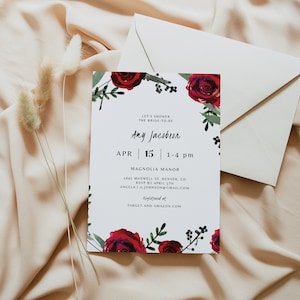 ROSLYN Rose Bridal Shower Invitation Template, Winter Bridal Shower Invitation, Fall Floral Bridal Shower Invites, Bohemian Bridal Shower