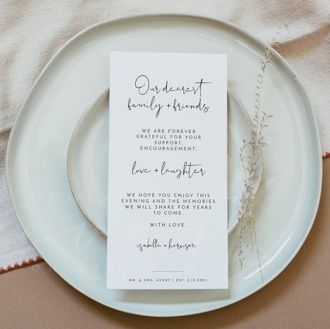 Minimalist Wedding Table Thank You Card Template, Modern Wedding Thank ...