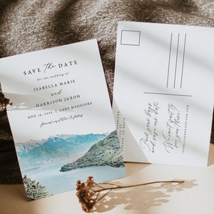 LAC MAJEUR, réservez la date modèle, carte postale Italie, réservez la date, réservez cette date pour mariage sur le lac, voyage en Suisse en plein air instantané